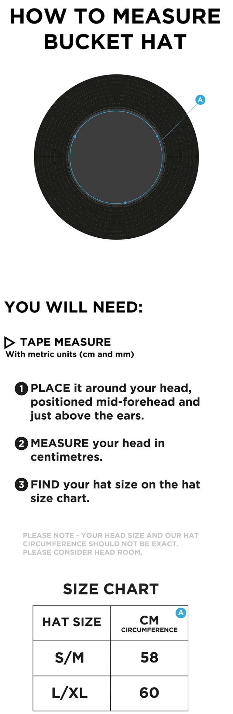 WITHNELL FOLD CC Dual Bucket Hat - Navy - Size Guide