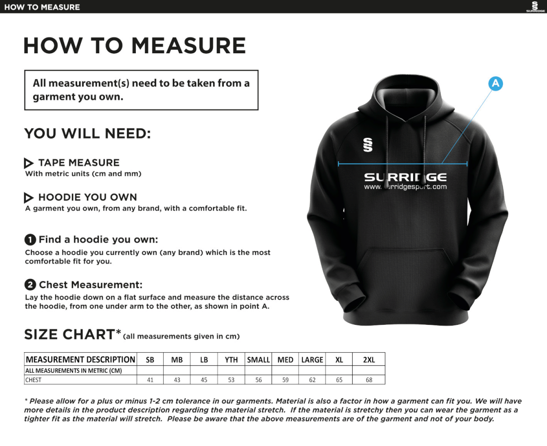 Withnell Fold CC - Blade Hoody - Size Guide