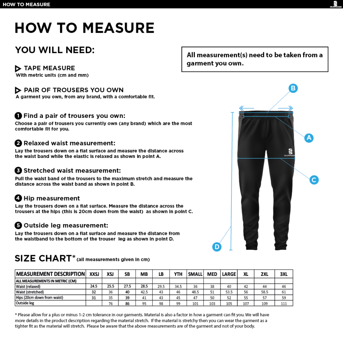 Withnell Fold CC - Tek Slim Pants - Size Guide