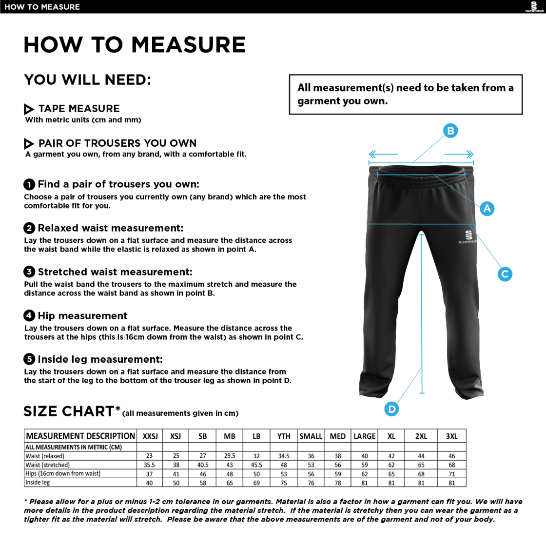 Withnell Fold CC - Poplin Track Pant - Size Guide